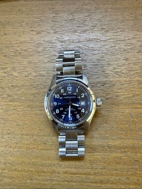 Hamilton Khaki Automatic. Men's Stainless Steel Watch with Blue Dial